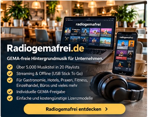 Radiogemafrei: GEMA-freie Hintergrundmusik für Gastronomie, Hotels, Praxen und Handel